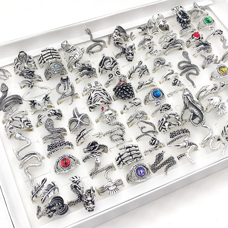 10 шт./партия винтажные регулируемые кольца в стиле панк змея дракон дьявол глаз