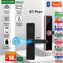 RAYKUBE Biometric Fingerprint Door Lock K7 Pro+ Smart Lock Tuya App Remote Unlocking Keyless Lock Electronic Door Lock