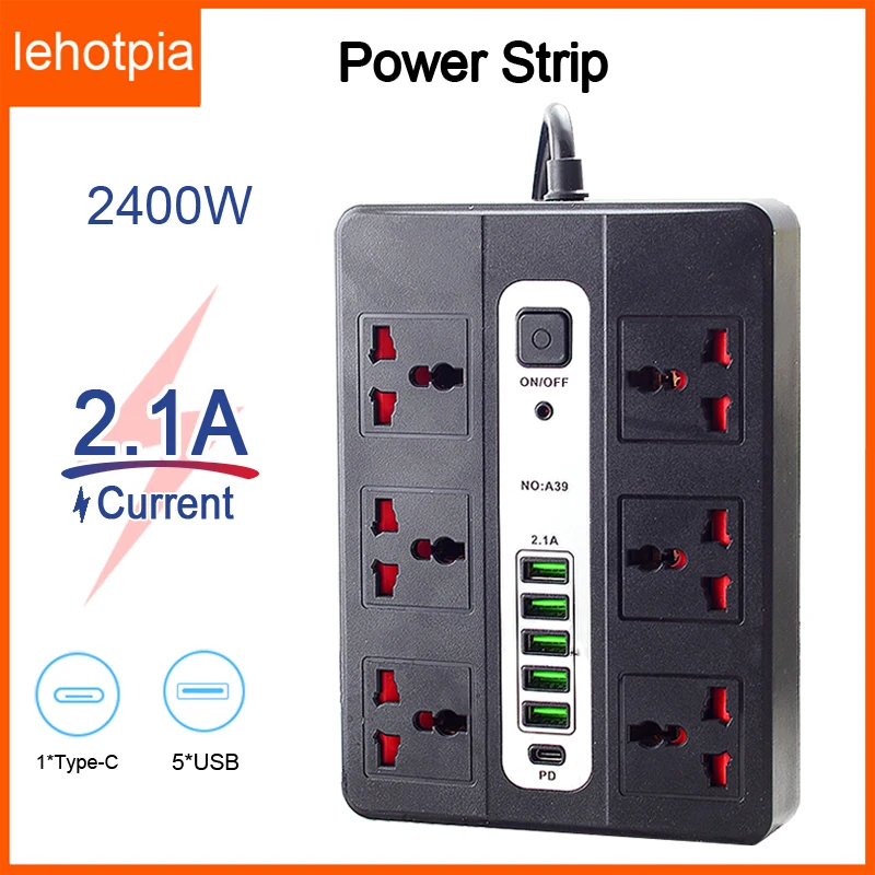 

EU/UK/US Plug Power Strip 2M Extension Cable Electrical Socket Adapter With 5 USB Multiprise Type-C Fast Charging Network Filter