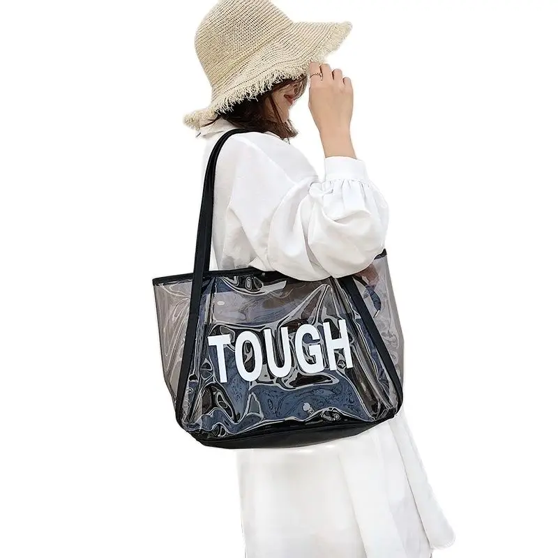 Fashion Transparent Tote Bag Pvc Letters Sliver Large Bag for Women Small Clutch Bag Interior Composition Summer Bag Shopping
