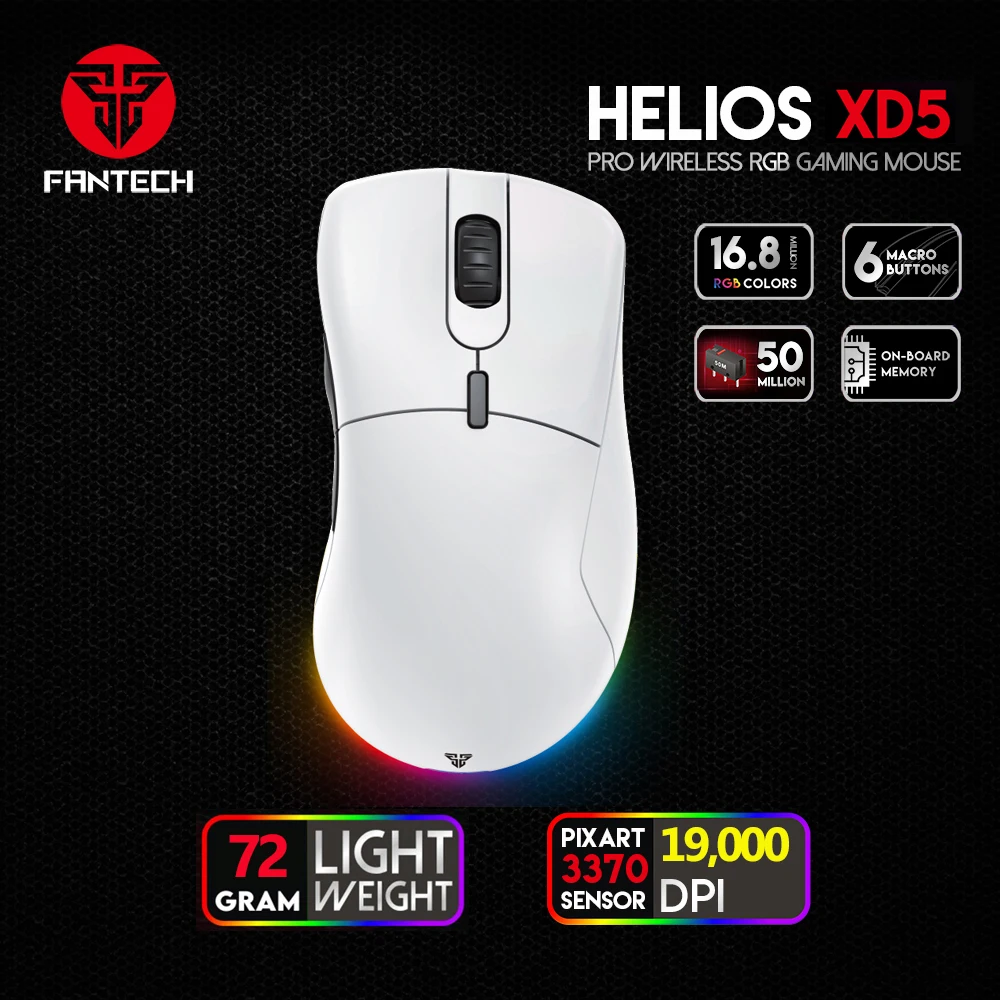 Профессиональная игровая мышь FANTECH XD5 PIXART3370 19000DPI 1000 Гц 400ips 6 макрокнопок RGB мыши