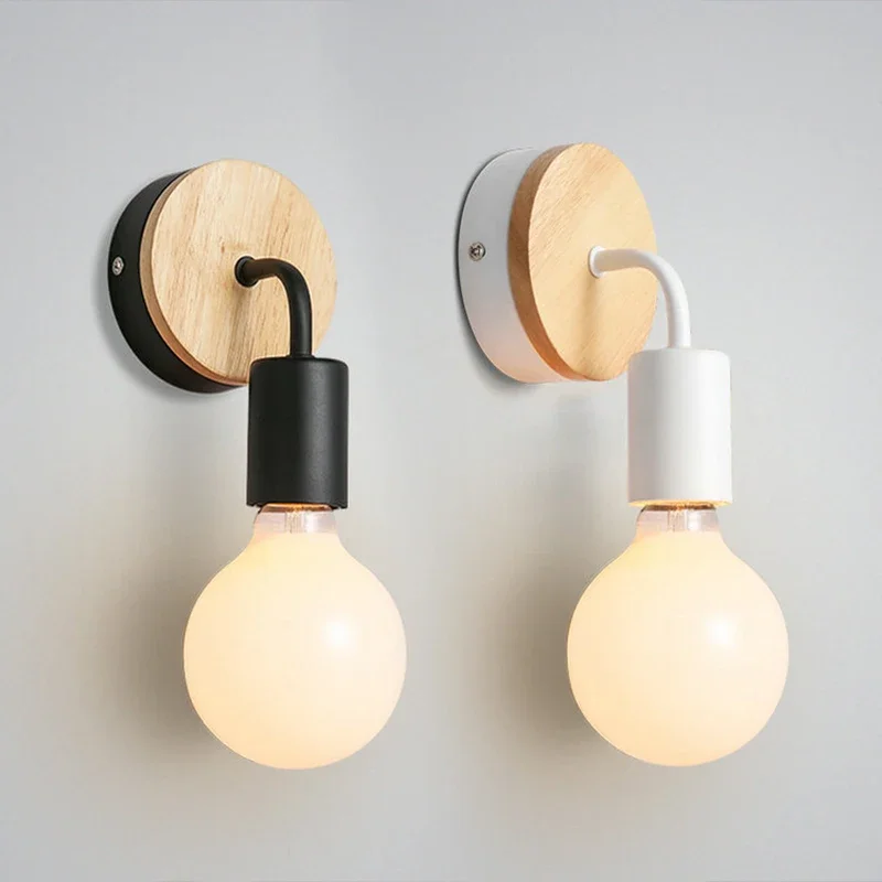 Деревянные Настенные светильники E27 в стиле ретро для спальни гостиной лестницы