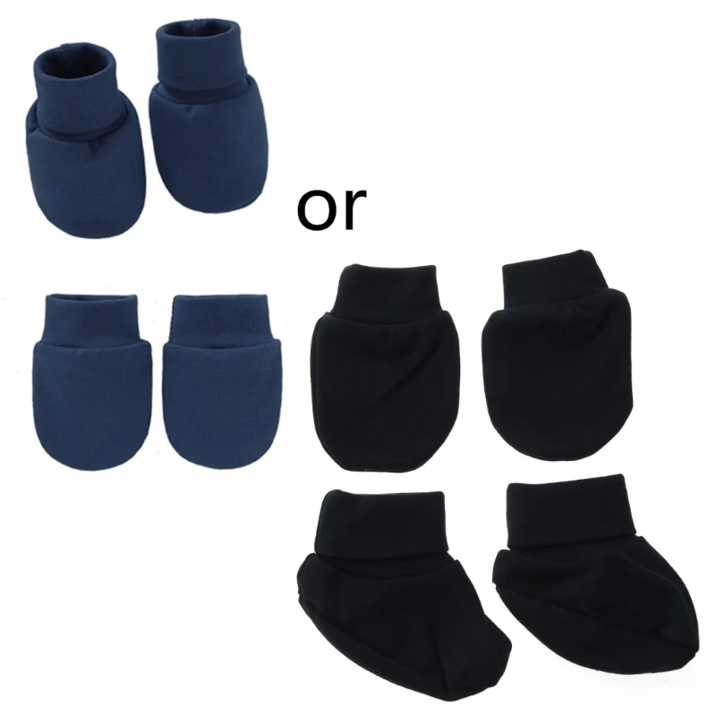 

2 Pairs No Scratch Mittens Socks Set Anti Scratching Gloves Foot Covers Face for Protection Soft Cotton Hands Ankle Sock