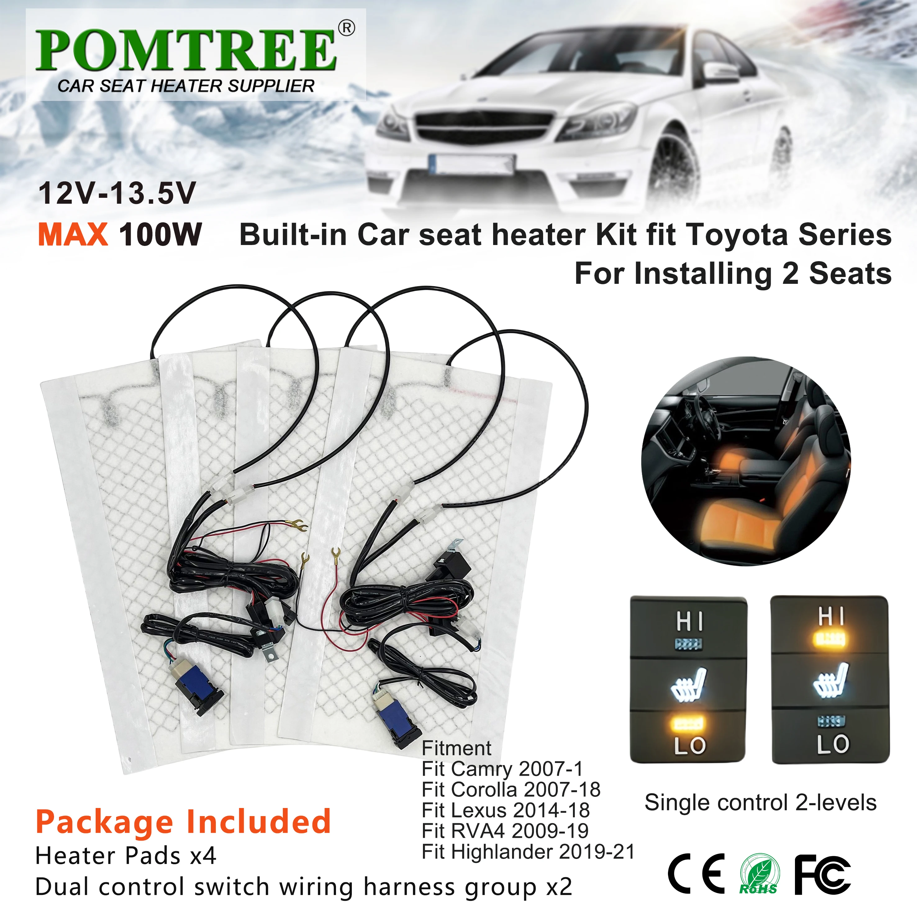 

Комплект Интегрированного Подогрева Автомобильных Сидений 100 Вт Для 2 Сидений