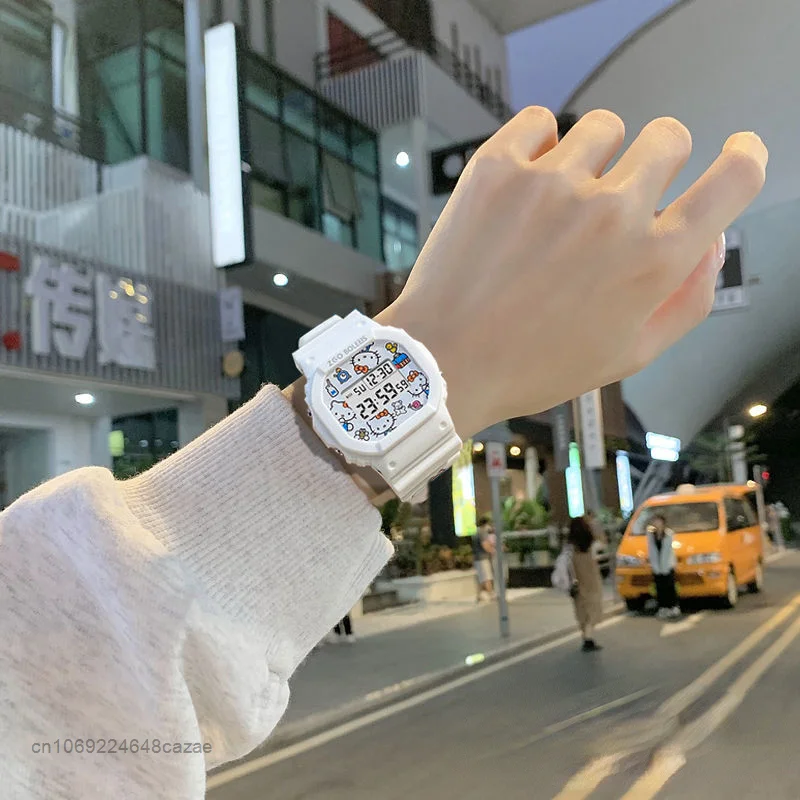 Sanrio Hello Kitty Cute Luminous Electronic Watch Girls Kawaii Chic Couple Square Waterproof Sports Student Watch Y2K Fashion enlarge
