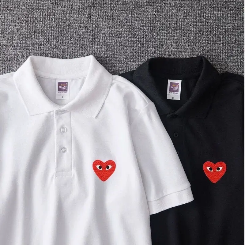 

2023POLO Love Korean slim-fit T-shirt Red heart men and women of the same couple short sleeve day loose large size lapel