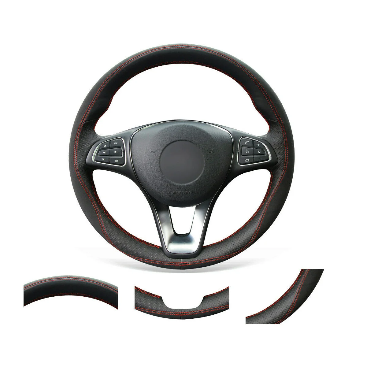 

DIY Custom Hand Stitched Soft Black Suede Steering Wheel Cover For Benz W205 C117 C218 W213