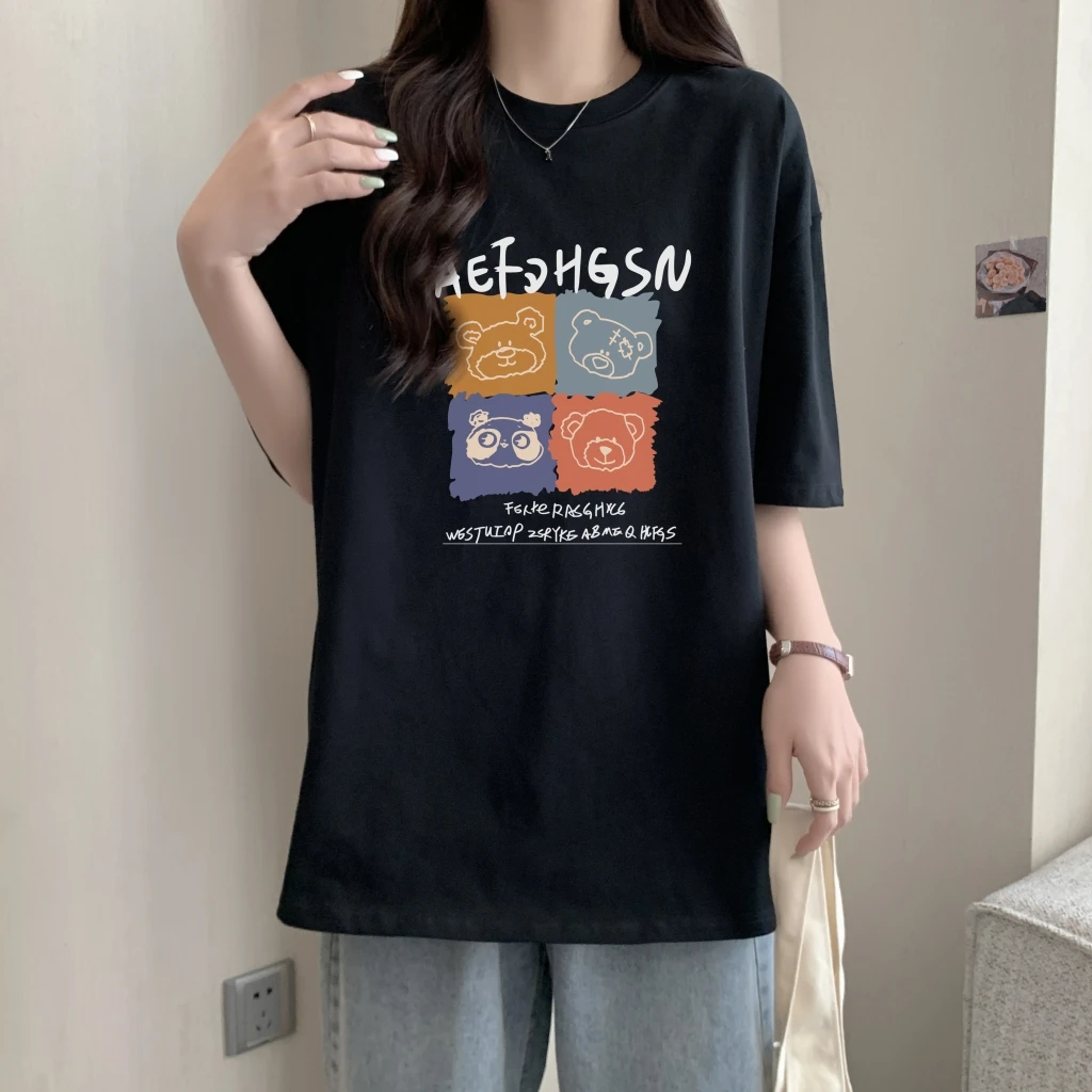 

Korean Oversized Casual funny graphic cartoon T-shirts Female Summer pure Cotton T Shirt Women O-neck long y2k Top streetwear