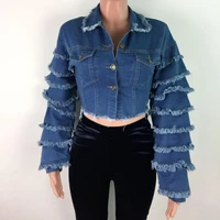 womens 2021 jacket coat women denim jeans crop jacket top multi layered flare sleeve jacket streetwear dropshipping vestidos