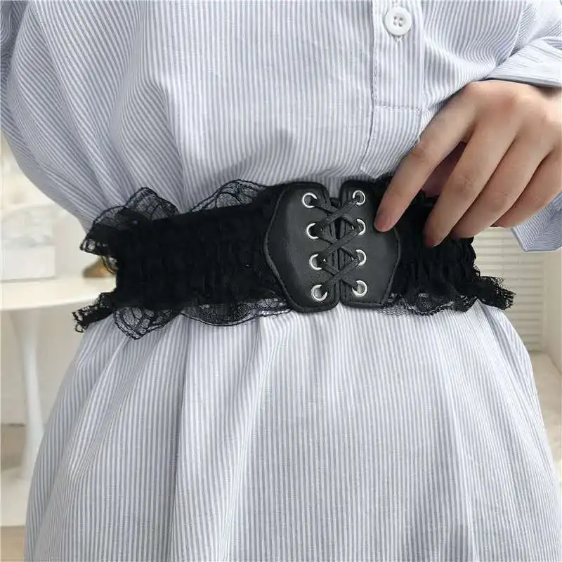 Fashion Lace Stretch Belts for Women for Wedding Dress New Elegant PU Leather Wide Elastic Corset Female Solid Waistband Belts