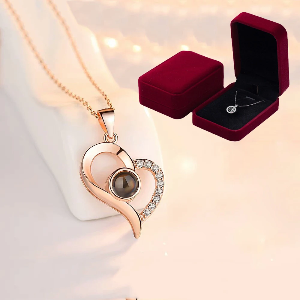 

Luxury Projection Necklace With Wool Gift Box Fashion 100 Languages I Love You Zircon Pendant For Girlfriends 2022 New Jewerly