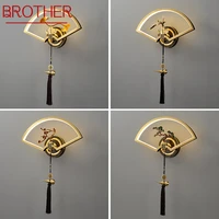 brother chinese style wall lamp modern led vintage brass creative design sconce light for home living room bedroom hallway decor