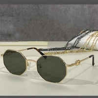 zowensyh woman metal hexagon sunglasses dark green fashion chain gold glasses luxury brand goggles
