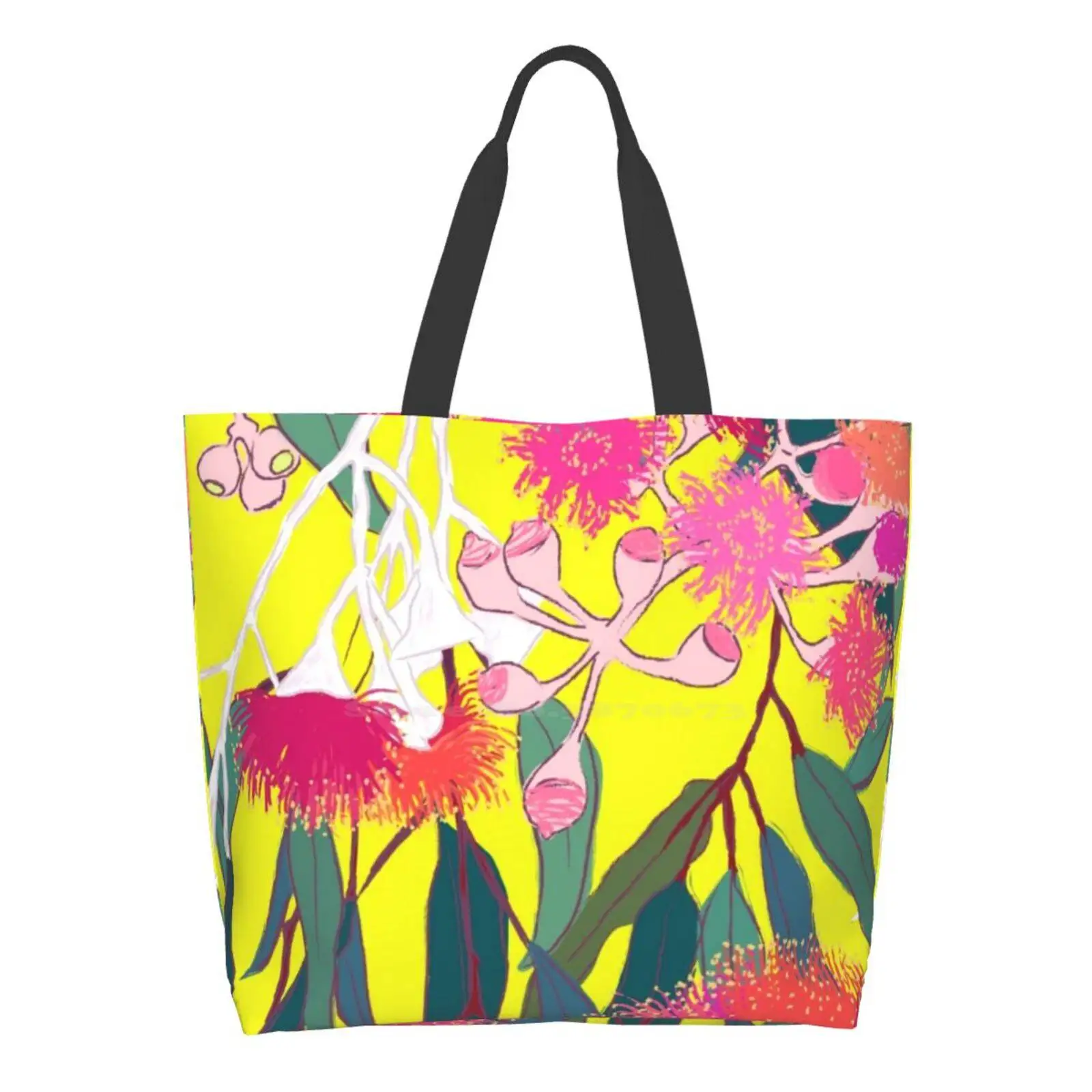 

Australian Gumnut Eucalyptus Floral In Citron Yellow Ladies Casual Handbag Tote Bag Reusable Large Capacity Australia