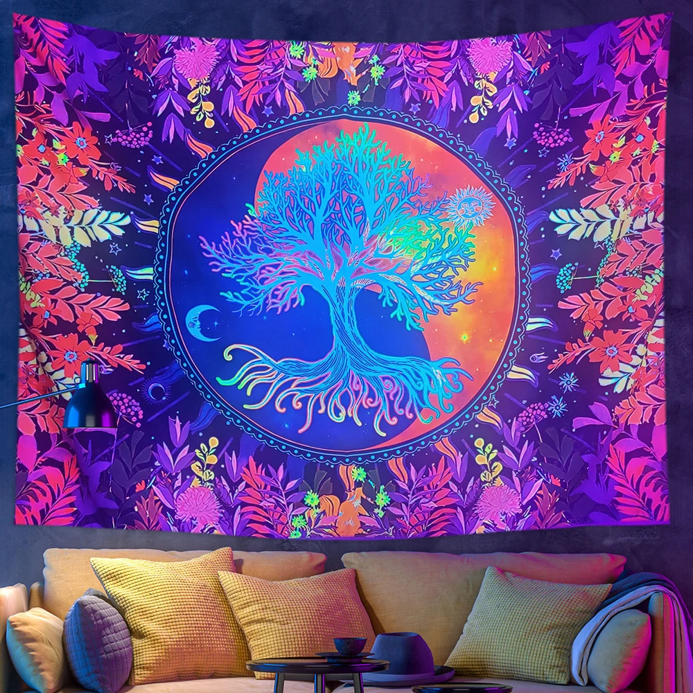 

Психоделический флуоресцентный гобелен с деревом жизни