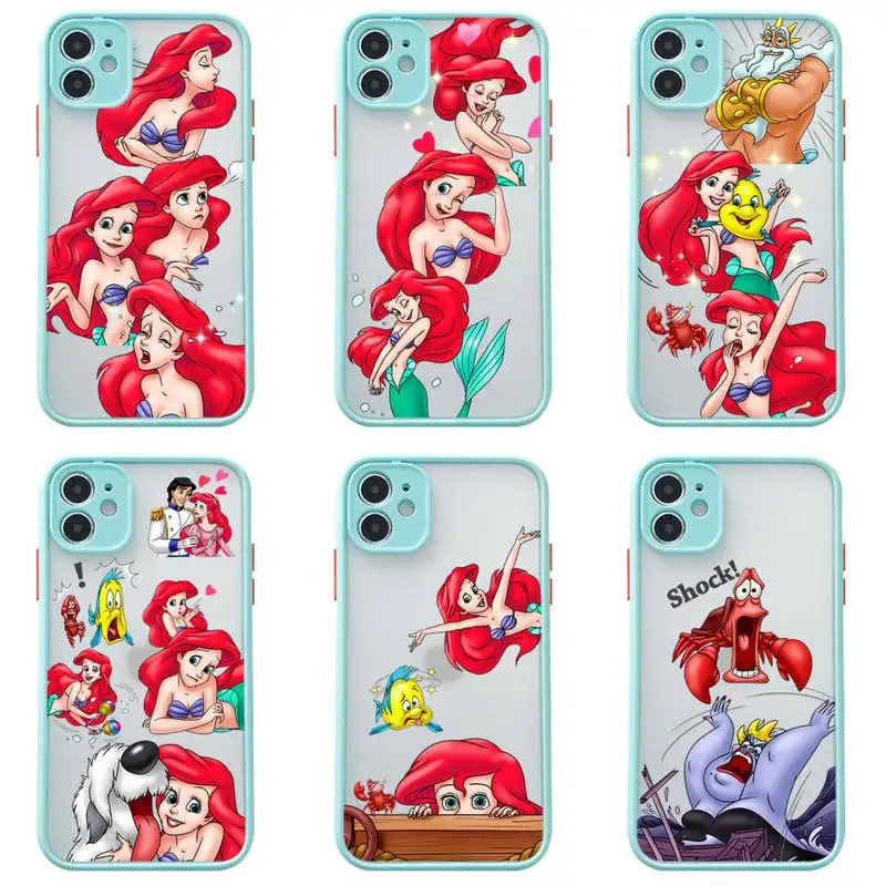 

Disney The Little Mermaid Phone Case For iphone 13 12 11 Pro Max Mini XS 8 7 Plus X SE20 XR Matte Transparent Light blue Cover