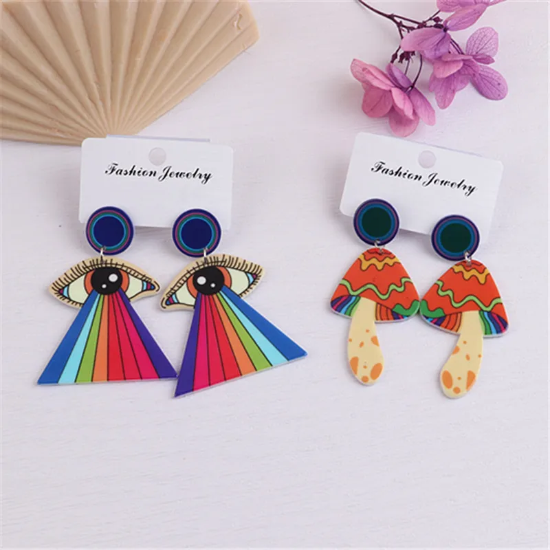 

Acrylic Printing Ice Skate Earrings Eyes Mushroom Fashion Trend Earring Girl Women Jewelry Accessories