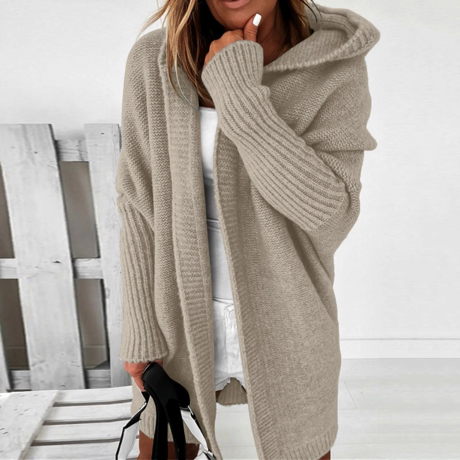 

2023 New Women Autumn Winter Fashion Long Cardigan Harajuku Loose Hoodies Knitted Sweater Women Casual Solid Color Jacket Coat