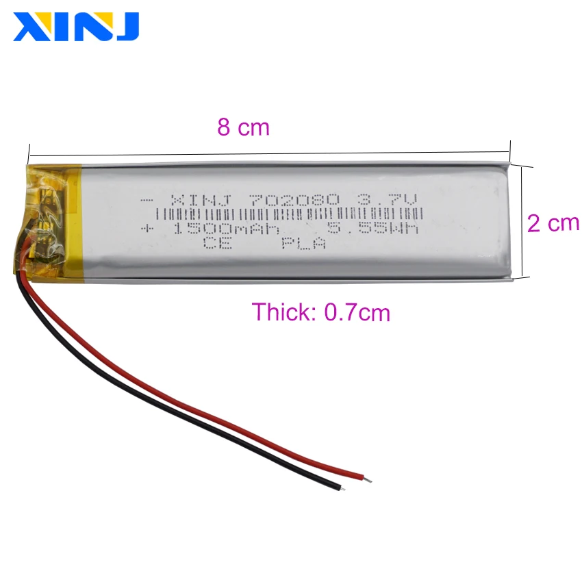 Фото XINJ 3,7 V 1500 mAh литий-полимерная перезаряжаемая литий-полимерная батарея li-po литий-ионная 702080 для gps электронная книга камера MP4 Вождение рекорд... №2