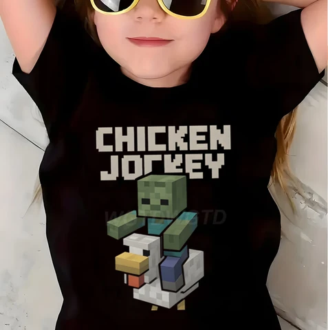 Детская футболка с курицей и жокей, юмор, видеогеймер, графический наряд, футболка с короткими рукавами, летняя модная детская футболка, топы для мальчиков и девочек