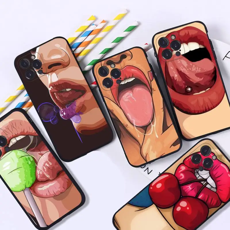 

Sexy Lady Red Lips Hot Girl Phone Case Silicone Soft for iphone 14 13 12 11 Pro Mini XS MAX 8 7 6 Plus X XS XR Cover