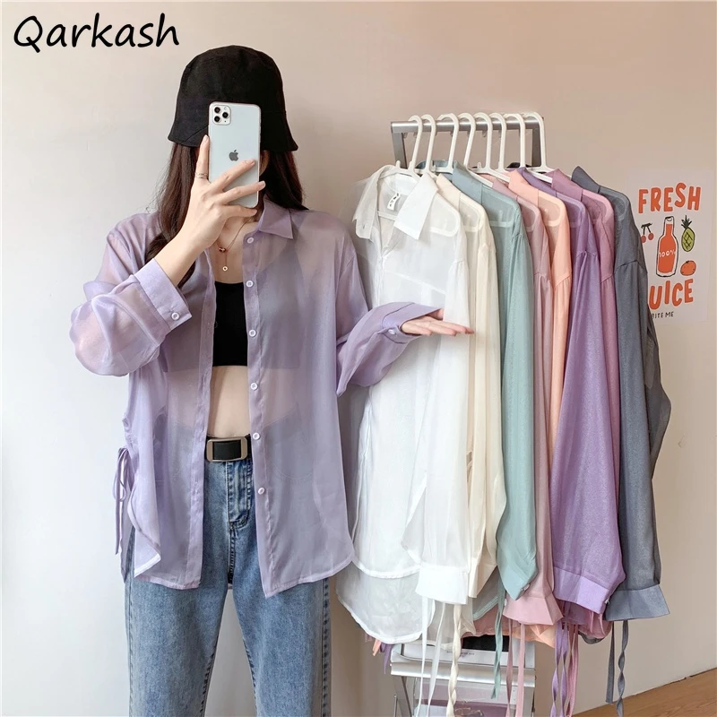 

Shirts Women Sexy Bandage Solid Breathable All-match Casual Trendy New Design Fashion Thin Popular Office Lady Cozy Summer Ins