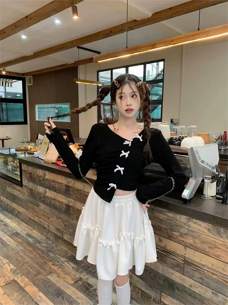 Женский офисный комплект из 2 предметов милый топ с бантом и длинными рукавами