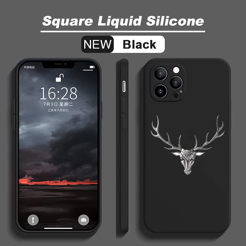 

Soft Square Liquid Silicone Deer Head Phone Case For iPhone 14 13 11 12 Pro Max XS Max XR X 7 8 Plus Christmas Shockproof Cover