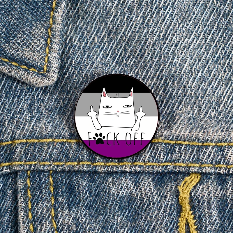 

Funny cat Middle Finger Pin cute Custom Asexual Pride Brooches Shirt Lapel teacher Bag Badge Cartoon pins for Lover Girl Friends