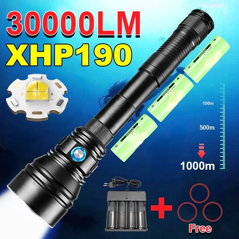 

30000LM XHP190 Professional Diving Flashlight Diving Flashlight Underwater Lighting Lamp 1000m High-power Lighting