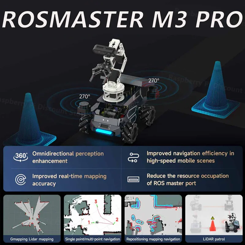 Фото ROSMASTER M3 PRO AI ROS2 Робот Электронное программирование смарт-автомобиля 3D Глубокое видение Dual LiDAR SLAM Картографическая навигация №1