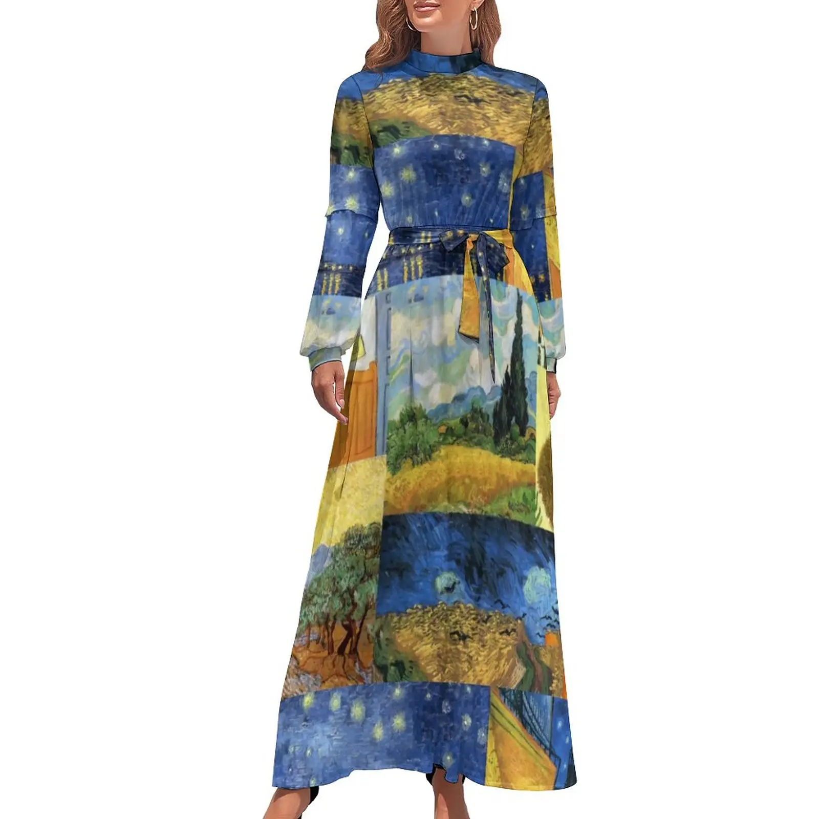 

Van Gogh Dream Dress Paintings Art Sexy Maxi Dress Aesthetic Beach Long Dresses High Waist Design Vestido