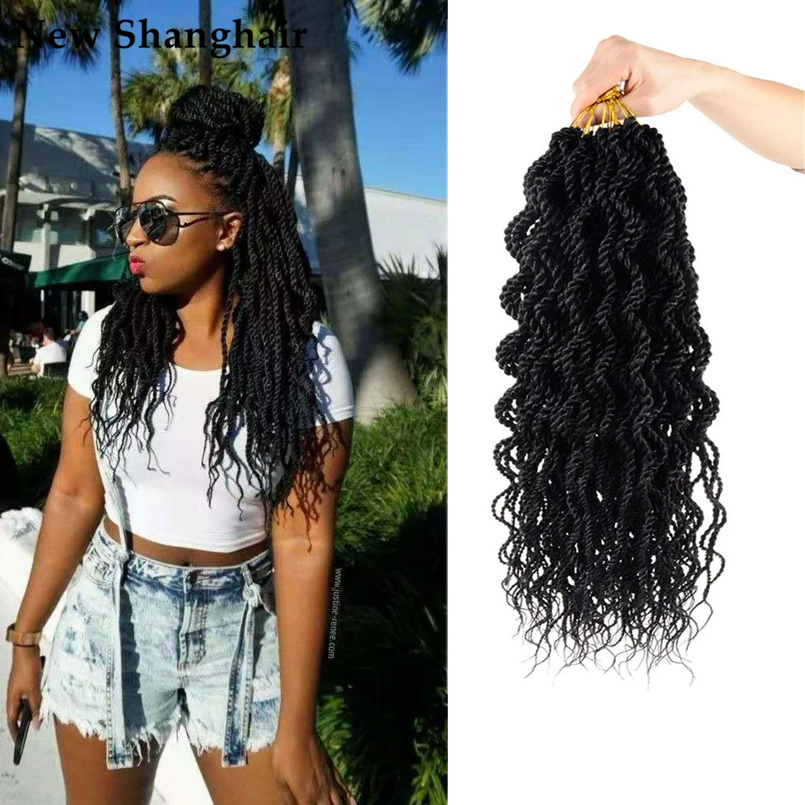 

18Inch Wavy Senegalese Twist Crochet Hair Braids Wavy Ends Synthetic Hair Extension Curly Crochet Twist Braiding Hair NS32