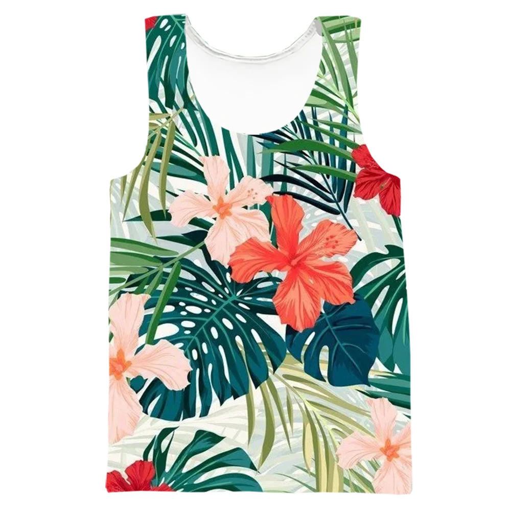 

HX Fahion Men's Tank Tops Polynesian Tropical Leaf Floral Printed Tees 3D Graphic Vests Polyester Sportswear Men Clothing