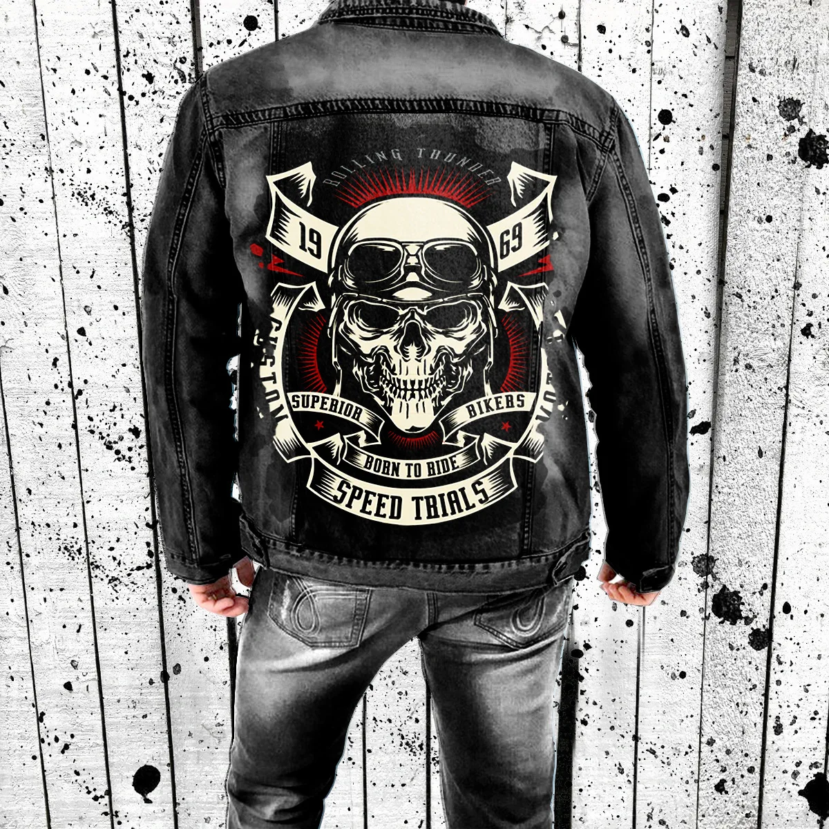 

Hip Hop Skull Printed Men Retro Denim Casual Lapel Cowboy Jacket Coat New Autumn Winter Fashion Punk Trendy Streetwear
