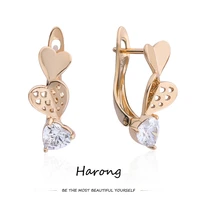 harong trendy heart crystal copper stud earrings rose gold color aesthetic jewelry accessories gift for women girls wedding