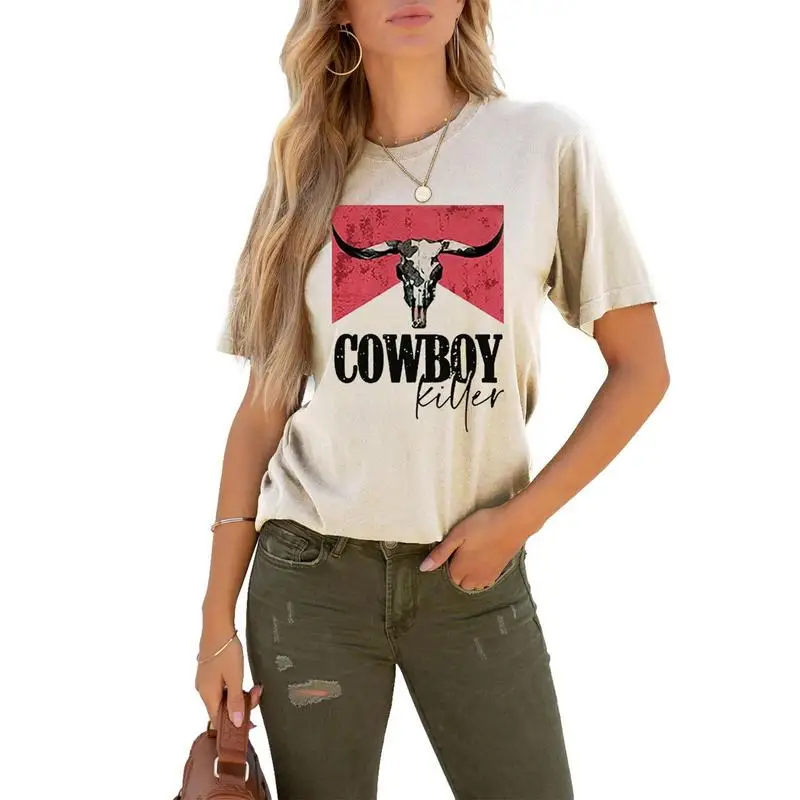 

Женская Винтажная футболка с рисунком черепа быка, Повседневная Мягкая футболка с круглым вырезом и коротким рукавом, подарок для любителей природы