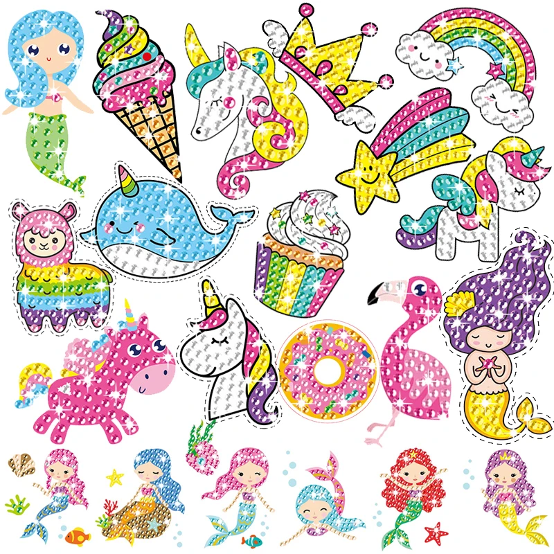 

Kids Diamond Painting Stickers Kits for Children Easy DIY Disney Mermaid Cartoon Stickers Diamond Painting by Numbers Art Crafts