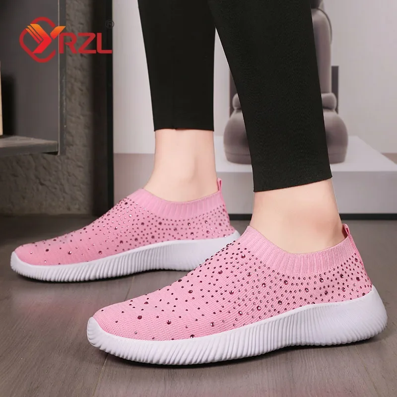 YRZL женские кроссовки с дышащей сеткой и кристаллами удобная женская