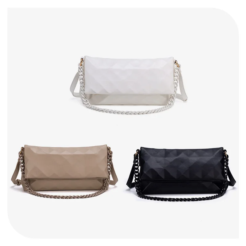 Bag Women's 2022 New Pleated Plaid Folding Clutch Small High-end Sense All-match Rhombus Chain Messenger Bag