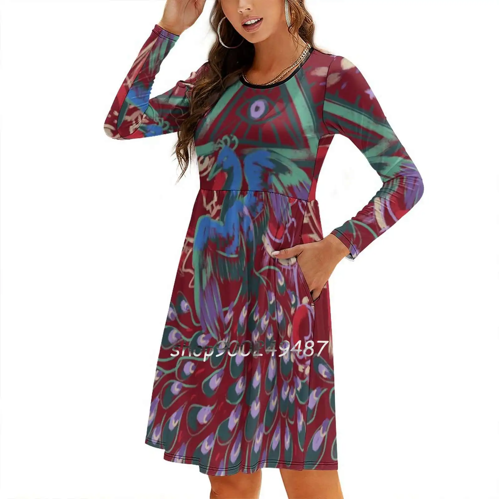 Mollymauk Back Of Coat Grunge Style Flare Dress Multiple styles Print Short and Long Sleeve Dnd Dungeons And