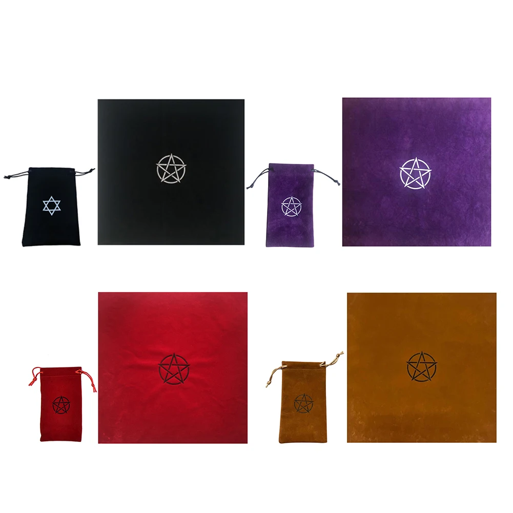 

2pcs/set Pentagram Tarot Tablecloth with Bag Velvet Altar Tarot Cloth Pentacles Mat Decorative Tablecloth for Game