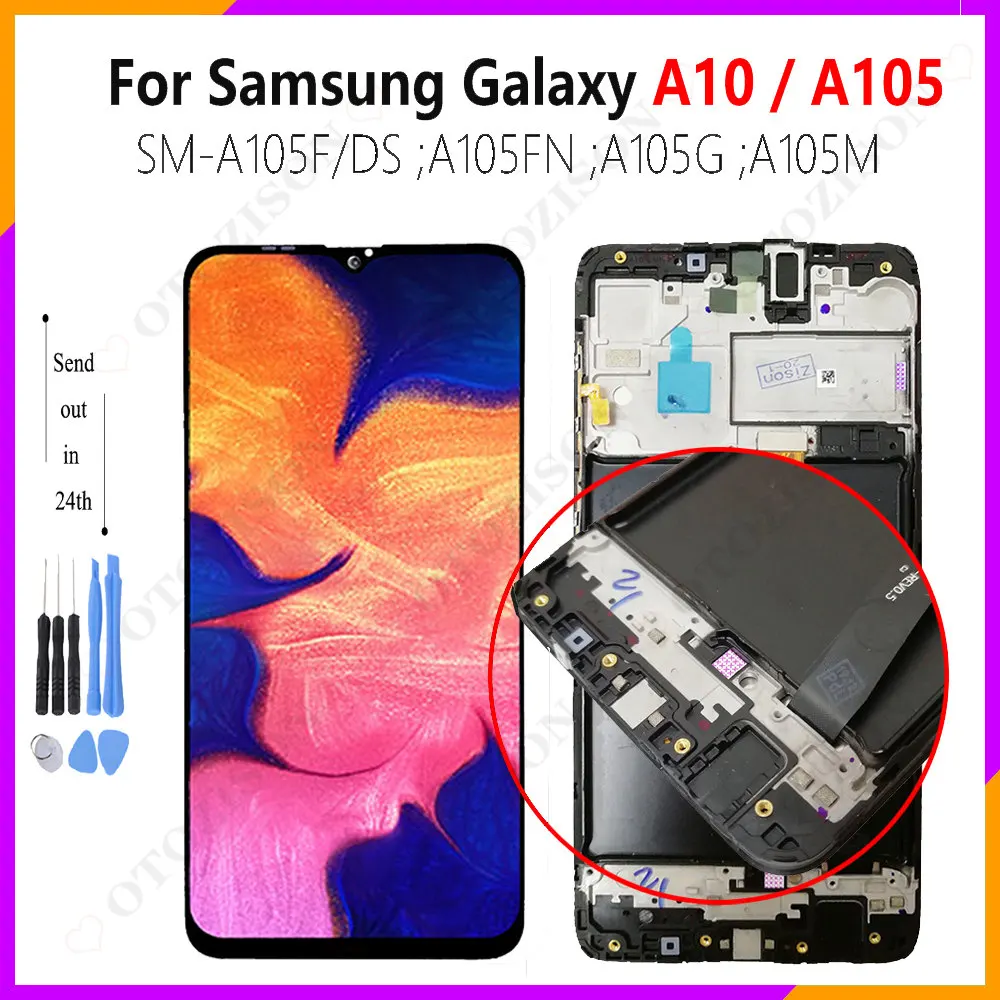 ЖК-дисплей 6,2 дюйма с рамкой для SAMSUNG Galaxy A10 2019, дисплей, экран SM-A105F/DS A105 A105M, сменный сенсорный дигитайзер ЖК-дисплей 6,2 дюйма с рамкой для SAMSUNG Galaxy A10 2019, дисплей, экран SM-A105F/DS A105 A105M, сменный сенсорный дигитайзер