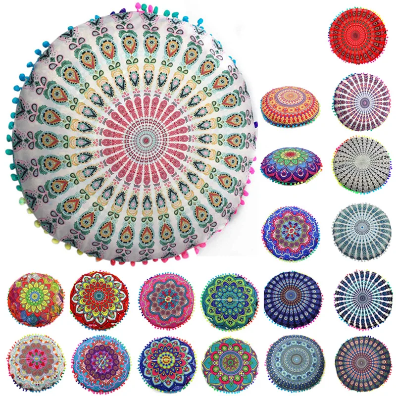 

Indian Mandala Floor Pillows Round Bohemian Cushion Cushions Pillows Cover Case 13
