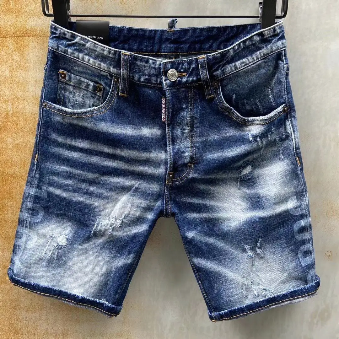 

Шорты мужские из денима на молнии, потертые байкерские джинсовые шорты в стиле хип-хоп, мужские бермуды в стиле панк, Dsquared2, лето