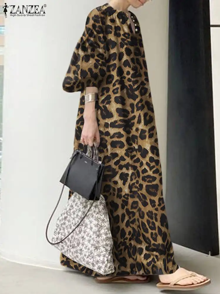 Осенний богемный сарафан ZANZEA 2024 женское модное праздничное платье с леопардовым