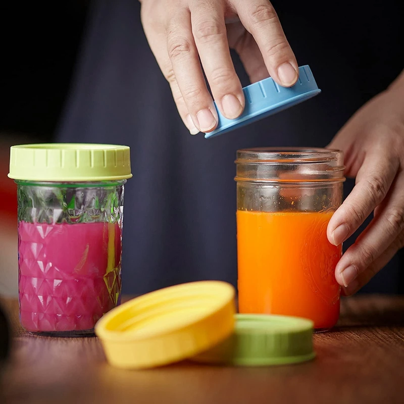 

16 Pcs Plastic Mason Jar Lids For Regular Mouth 70Mm Food Grade Colored Plastic Storage Caps For Mason/Canning Jars