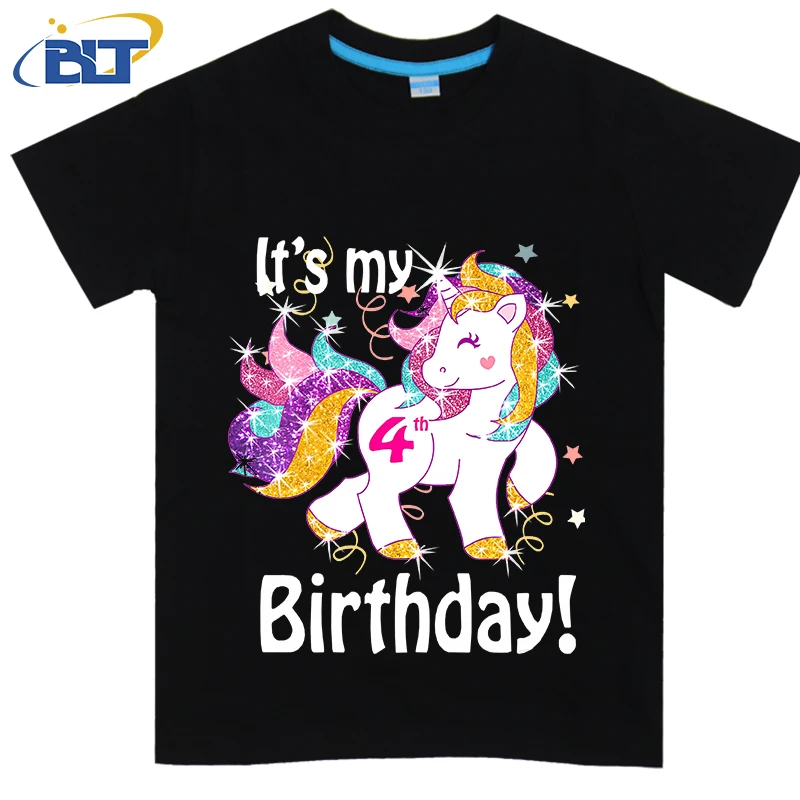 Детская футболка с принтом мой день рождения и единорогом для девочек 4 лет