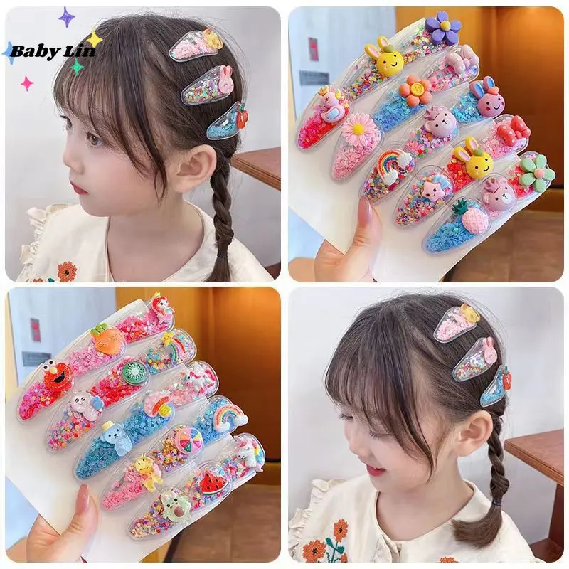 

5Pcs/Lot Cute Hair Clips For Girls Hair Accessories Hairpins Barrettes Printed Hairgrips Cartoon Rubber Hair Bands Gift
