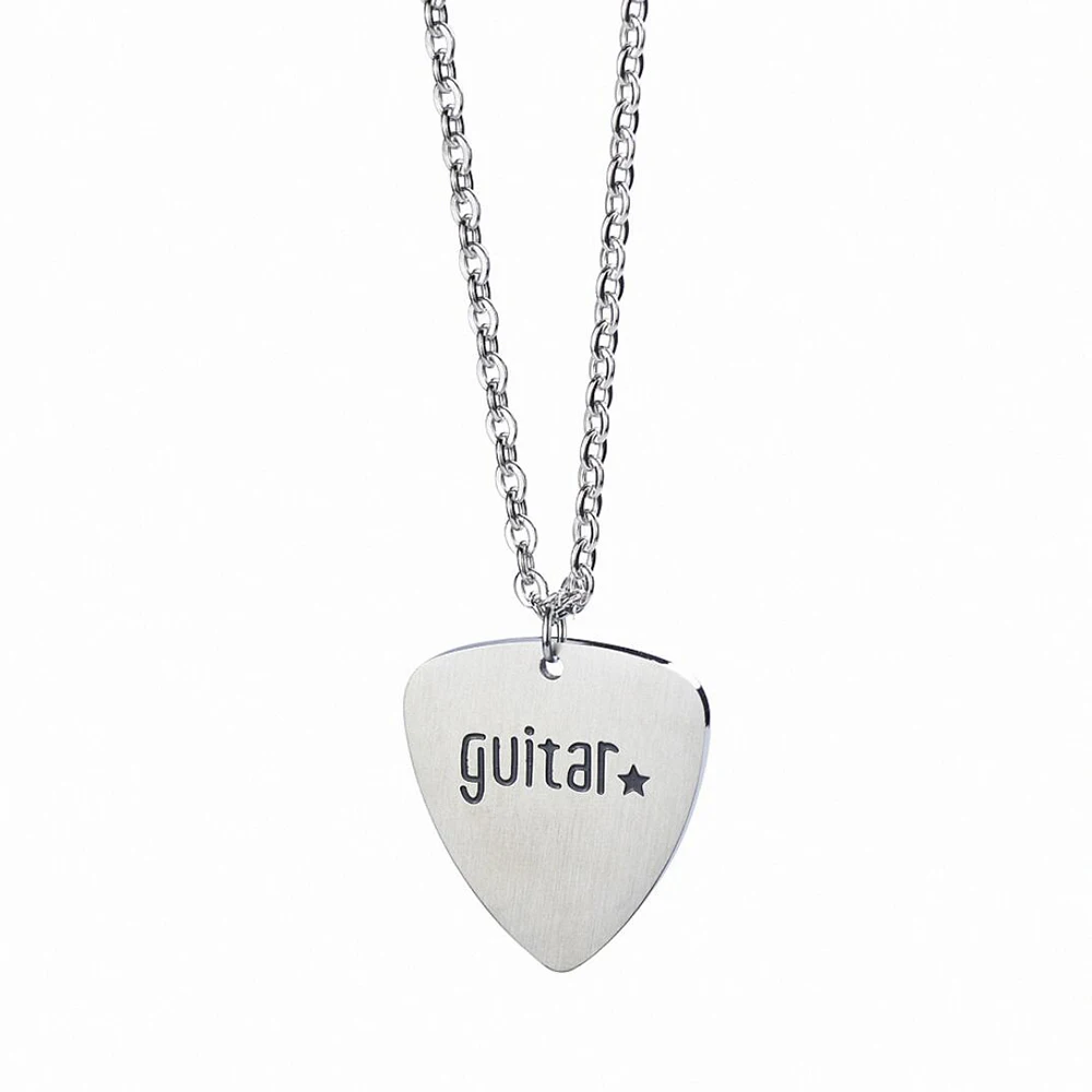 Stainless Steel Guitar Pick Necklace Pendant Jewelry ROCK MEN Gift
